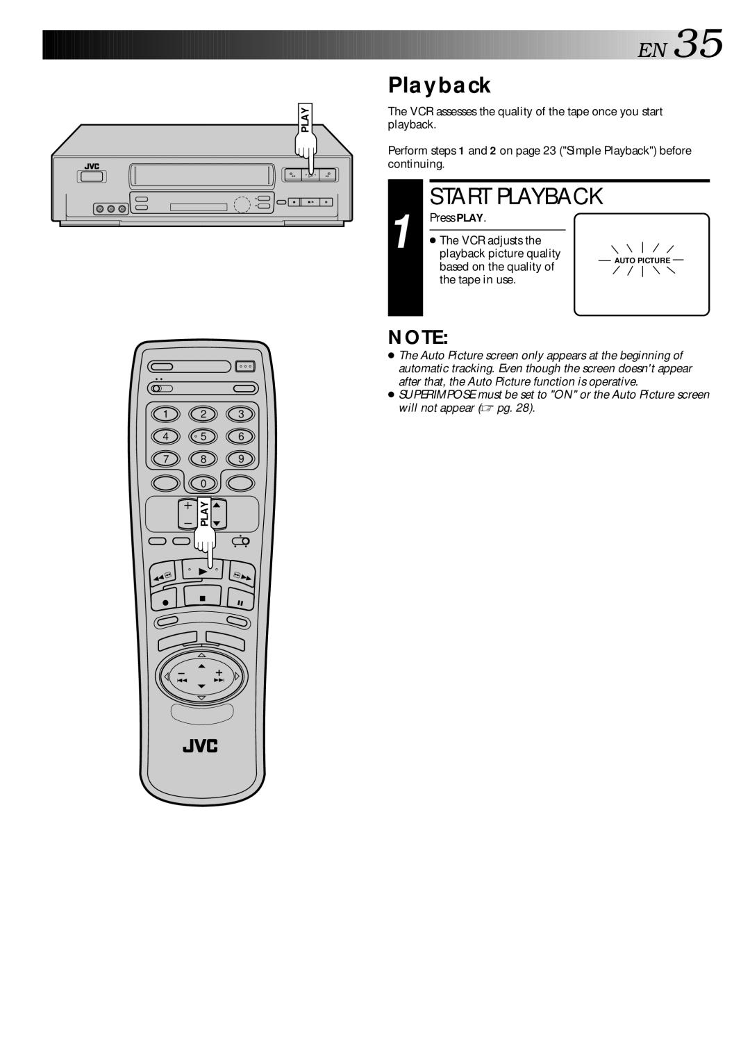 JVC HR-VP70U manual Press Play VCR adjusts Playback picture quality, Based on the quality Tape in use 