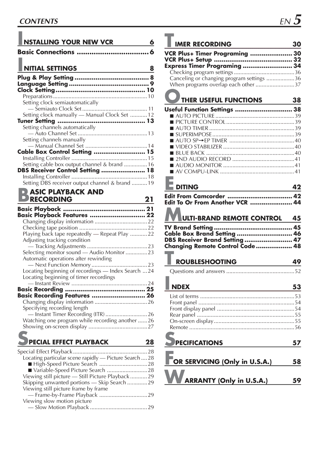 JVC HR-VP780U manual Contents 