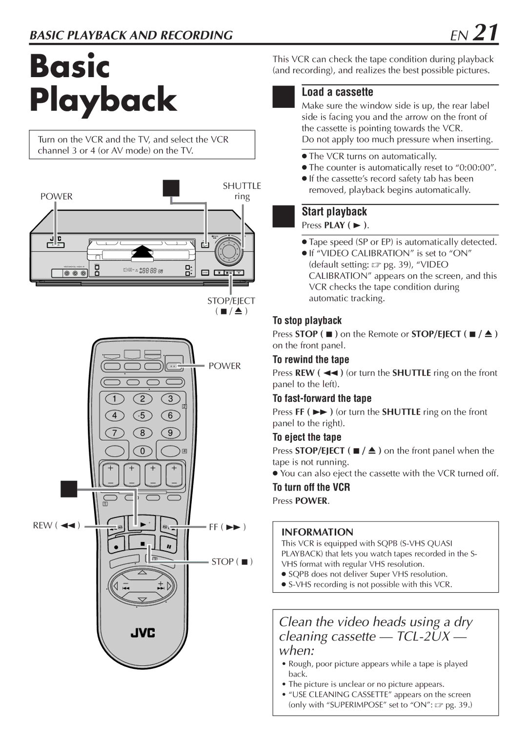 JVC HR-VP782U manual Basic Playback, Load a cassette, Start playback 