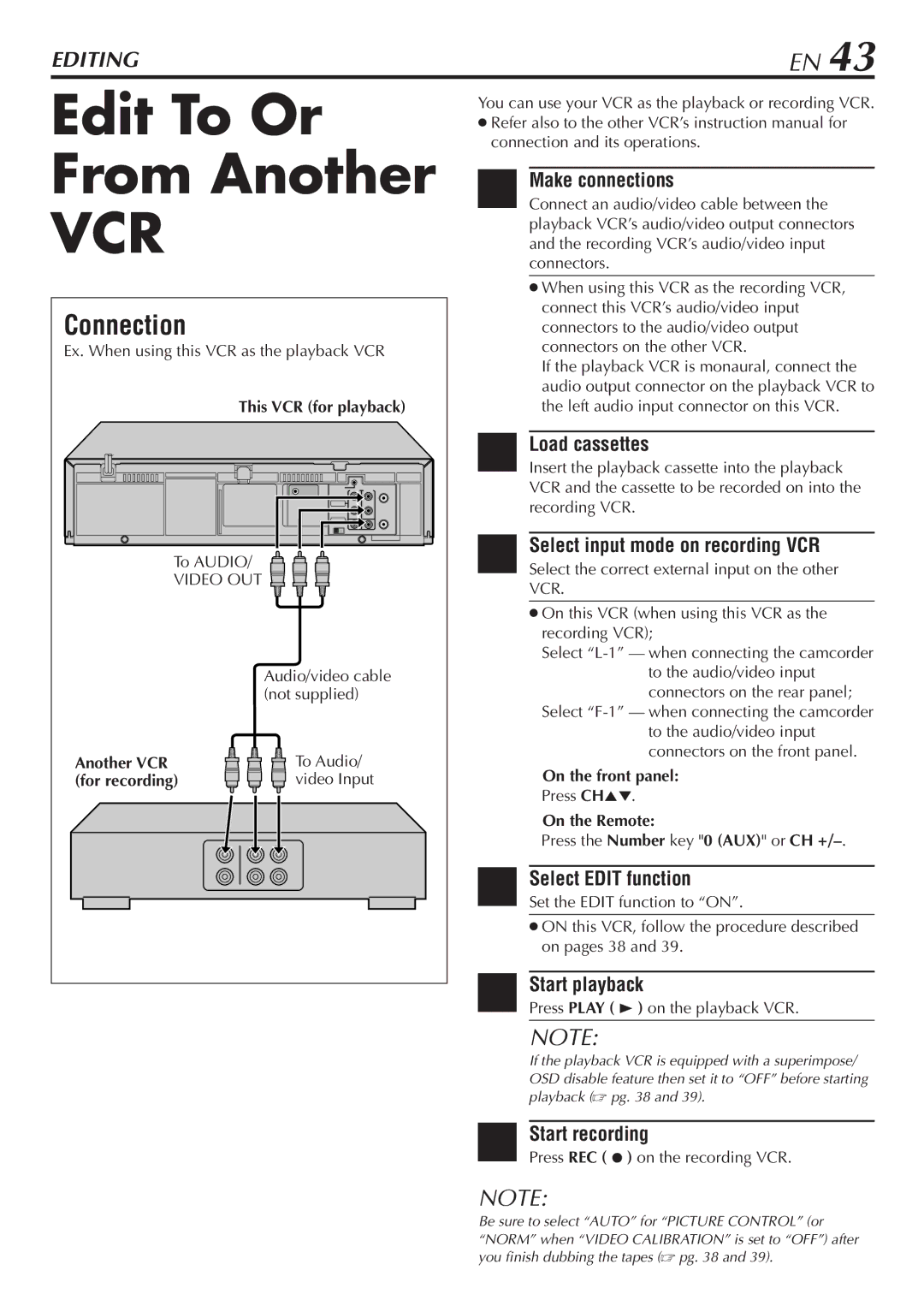 JVC HR-VP782U manual Edit To Or From Another, Connection 