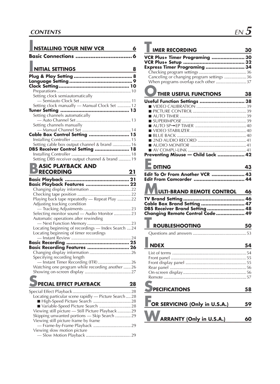 JVC HR-VP782U manual Contents 