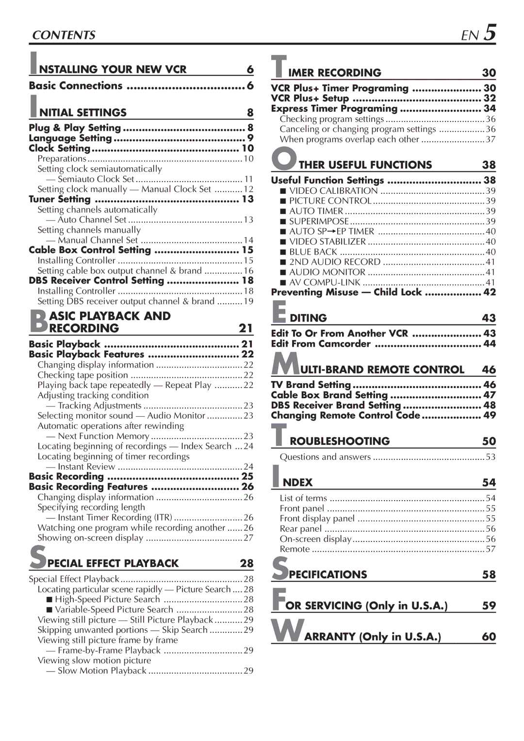 JVC HR-VP783U manual Contents 