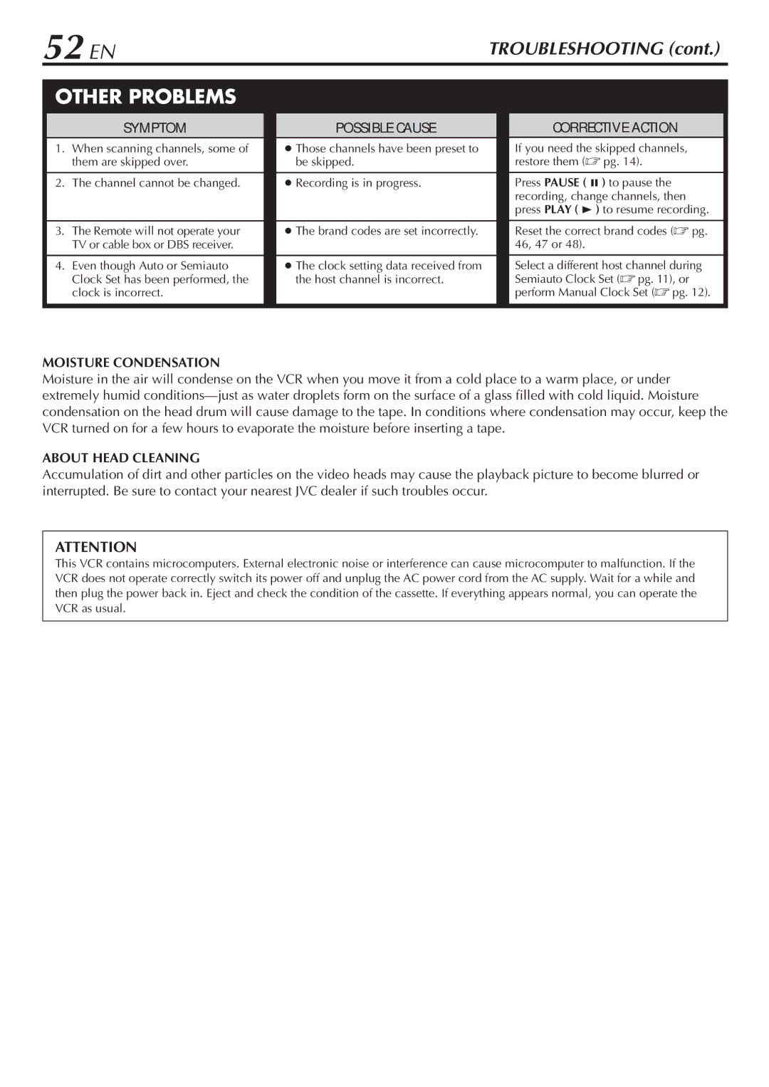 JVC HR-VP783U manual 52 EN, Other Problems 