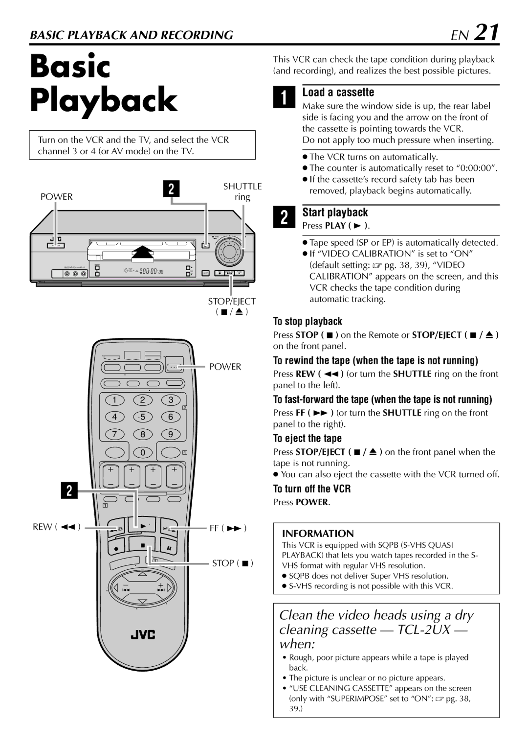 JVC HR-VP78U manual Basic, Playback, Load a cassette, Start playback 