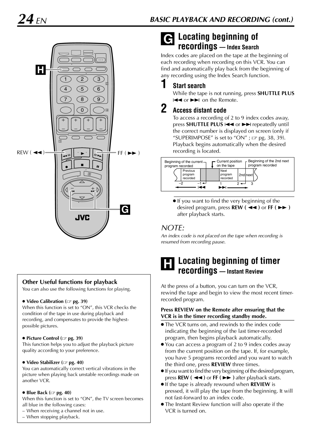 JVC HR-VP78U manual 24 EN, Locating beginning of timer, Start search, Access distant code 