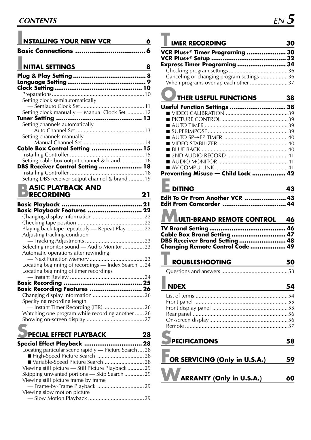 JVC HR-VP78U manual Contents 