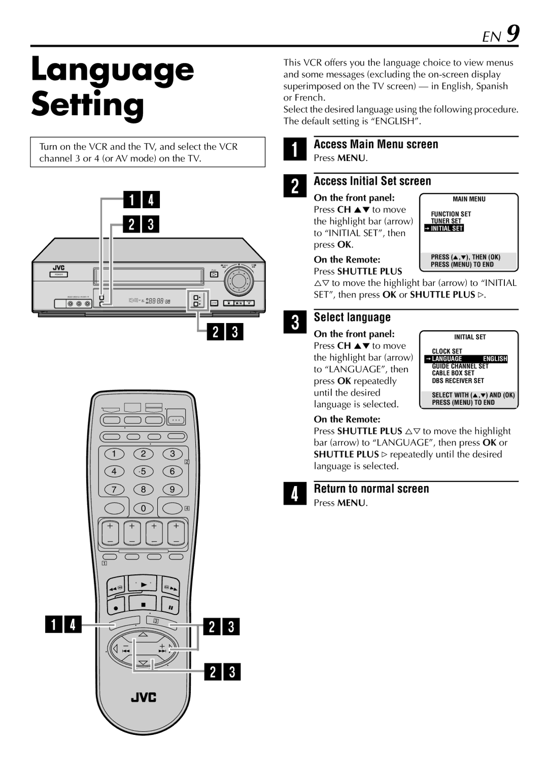 JVC HR-VP78U manual Language, Setting 