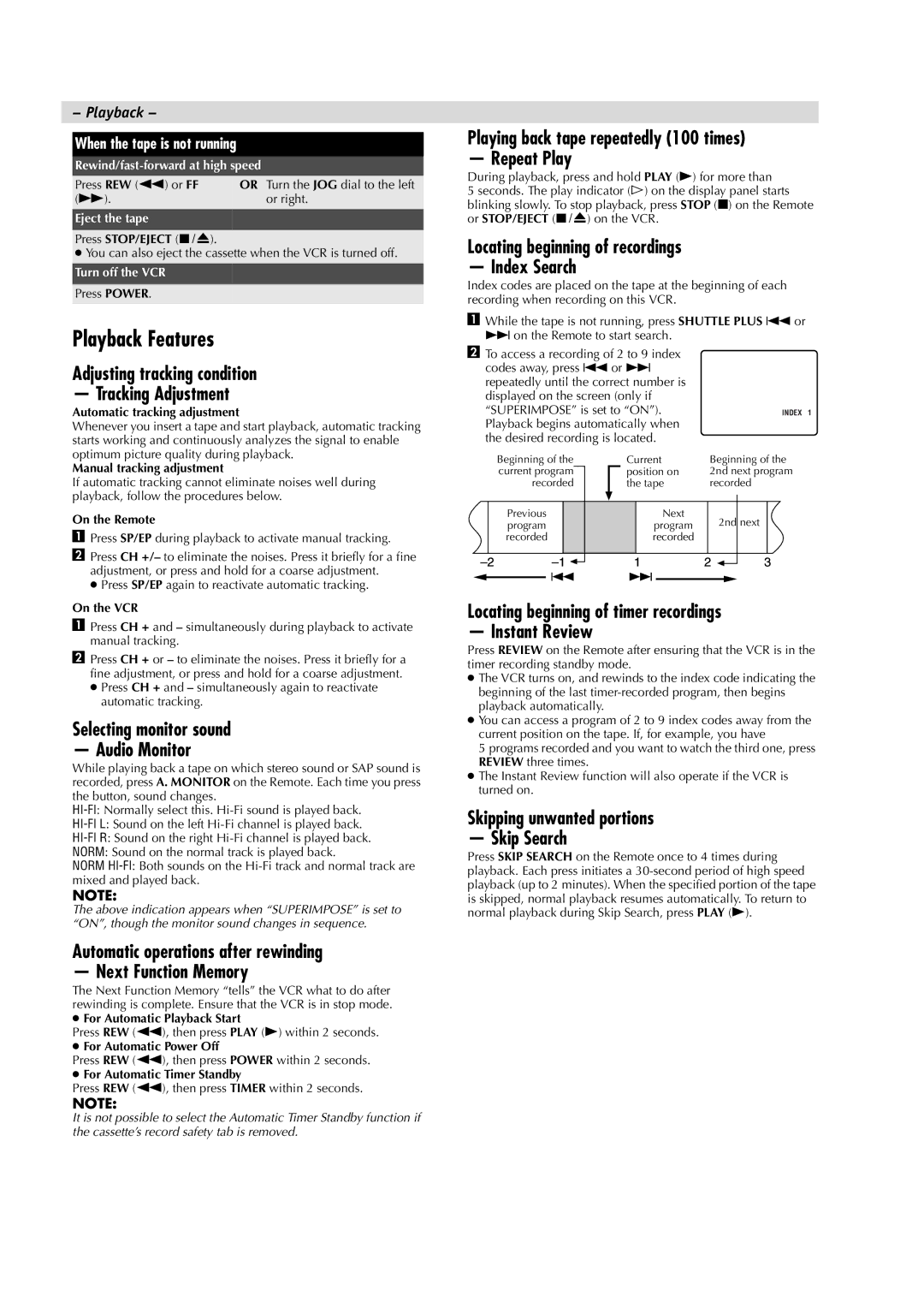 JVC HR-VP790U manual Playback Features 