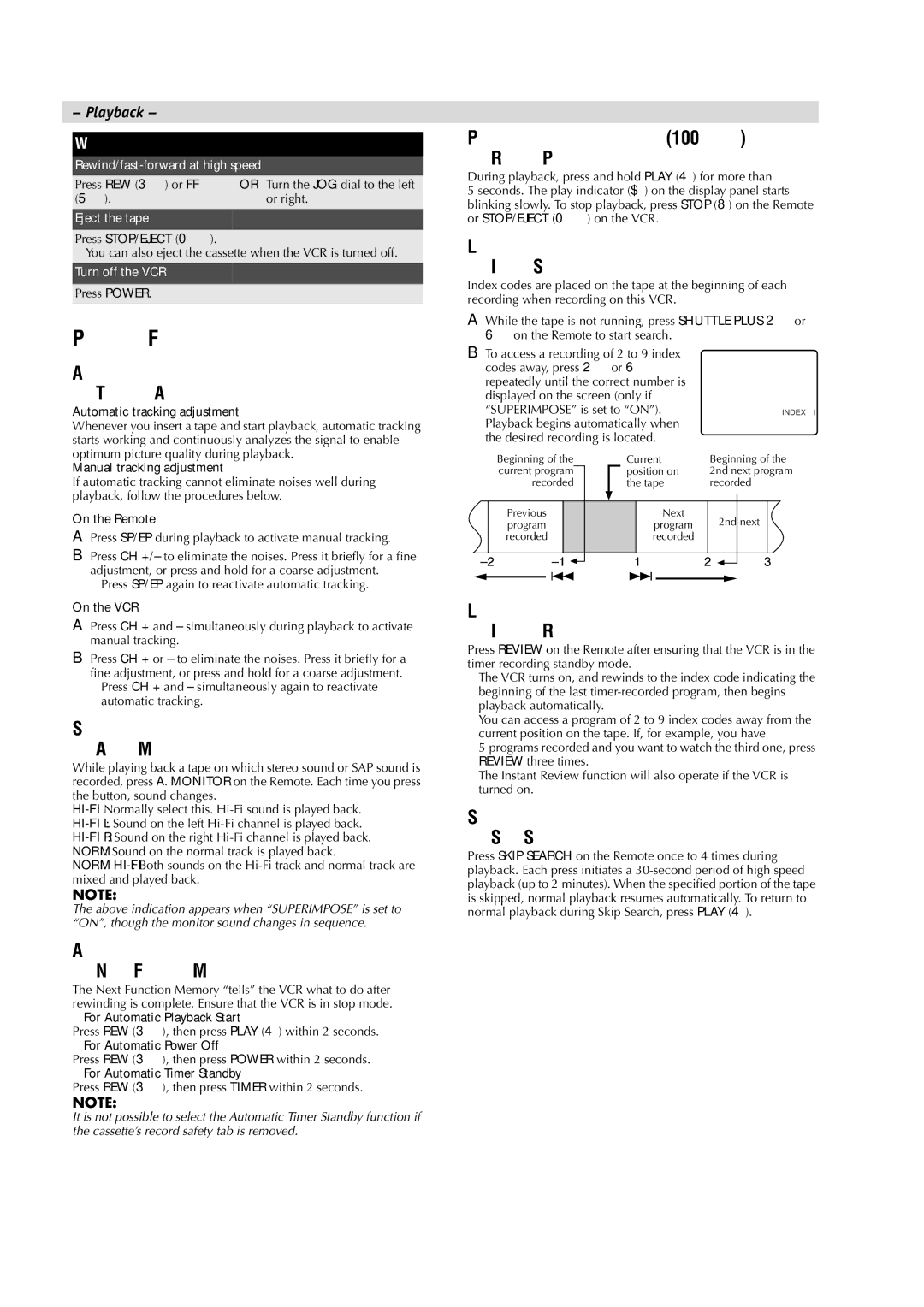 JVC HR-VP793U manual Playback Features 