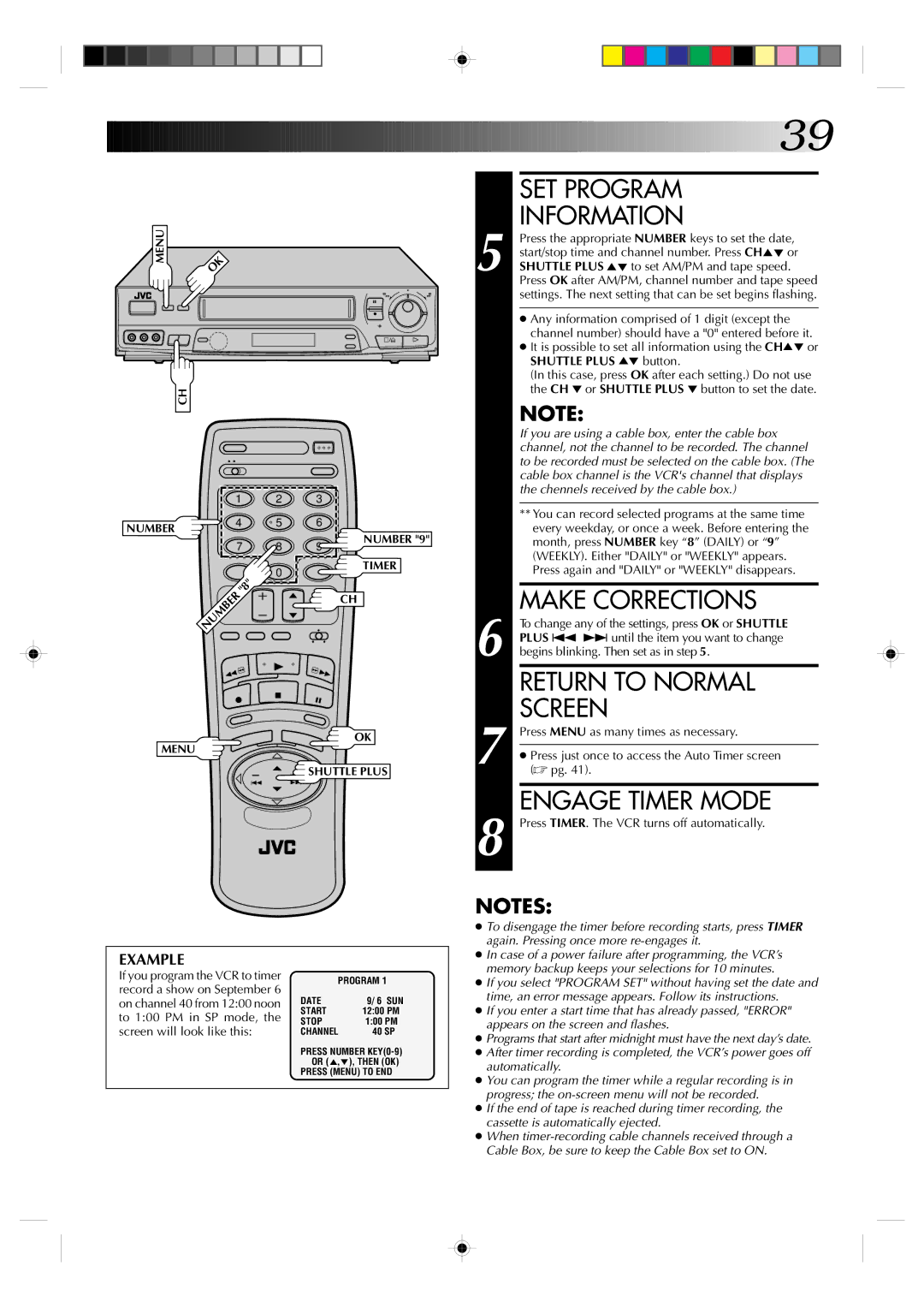 JVC HR-VP82U manual SET Program Information, Shuttle Plus 5 button 