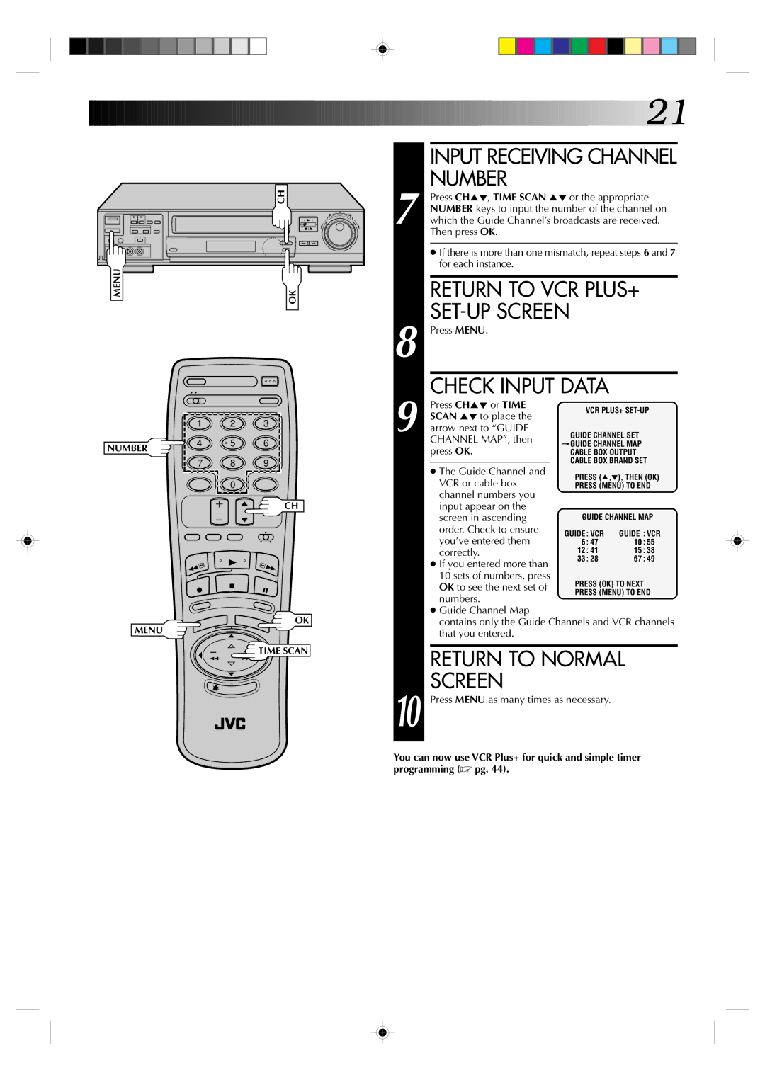 JVC HR-VP830U manual Input Receiving Channel Number, Check Input Data 