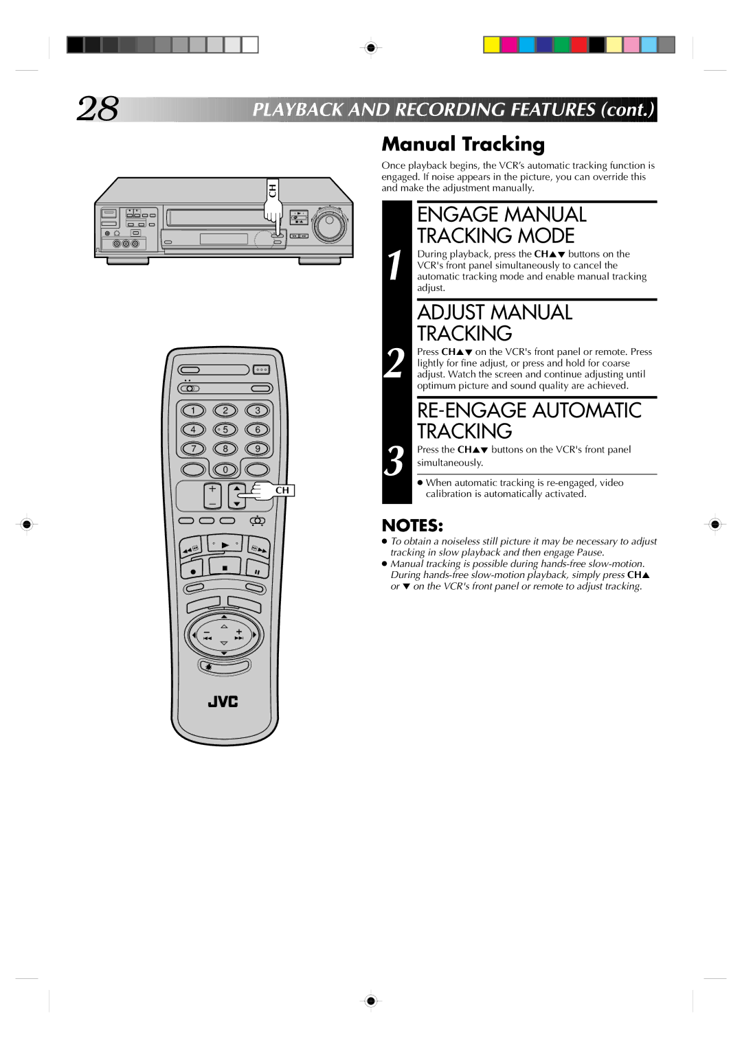 JVC HR-VP830U manual Engage Manual, Tracking Mode, Adjust Manual, RE-ENGAGE Automatic 