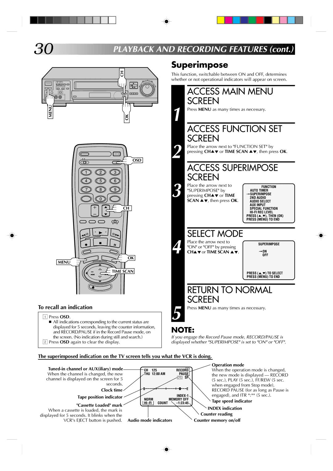 JVC HR-VP830U manual Superimpose 