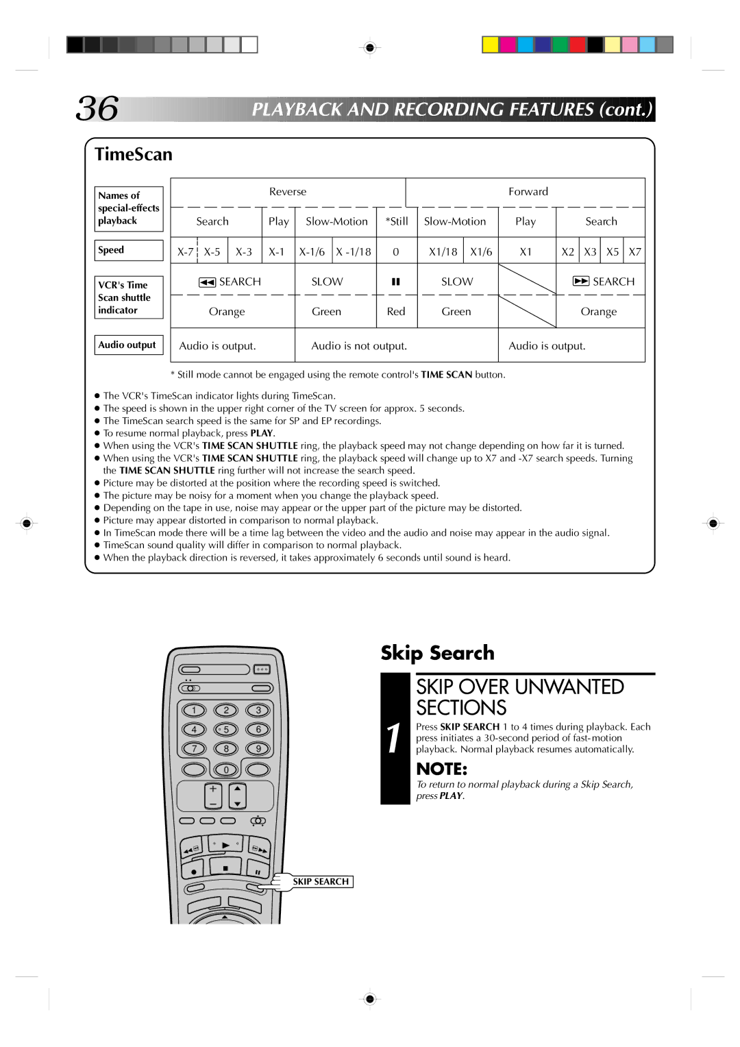 JVC HR-VP830U manual Skip Over Unwanted Sections, Skip Search 