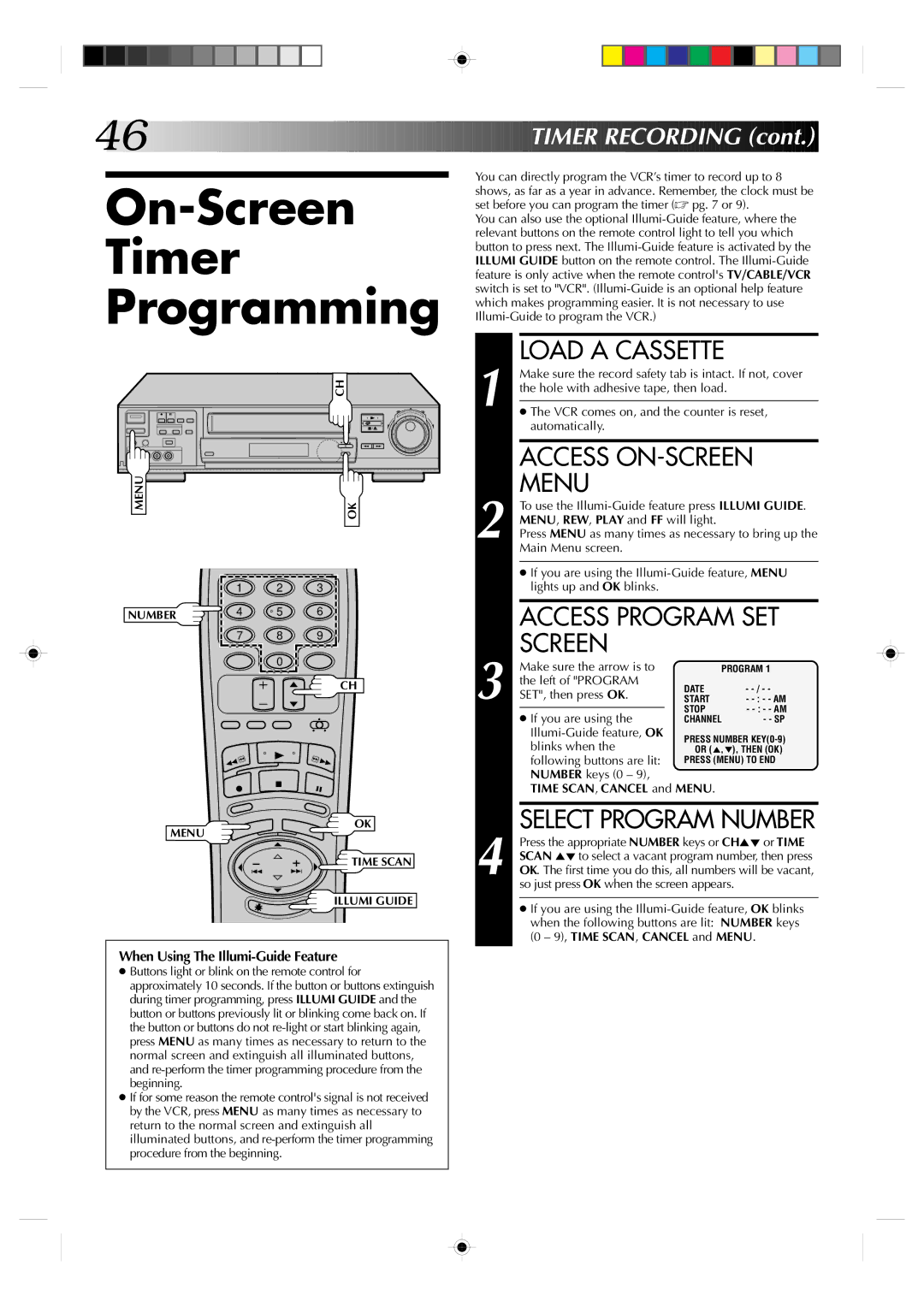 JVC HR-VP830U manual On-Screen, Access ON-SCREEN, Menu, Access Program SET, Timer Recording 