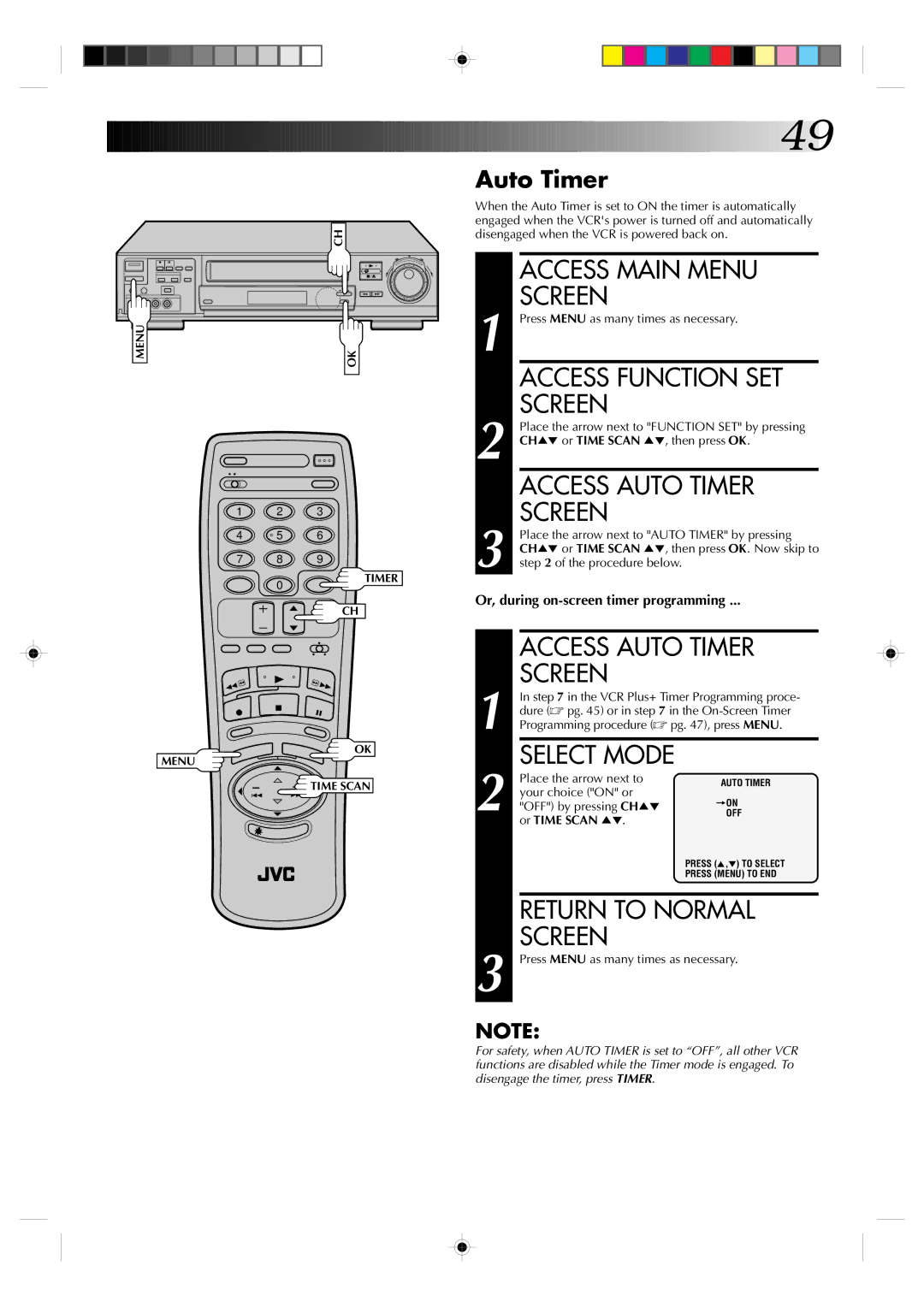 JVC HR-VP830U manual Access Auto Timer Screen, Or, during on-screen timer programming, Your choice on or 