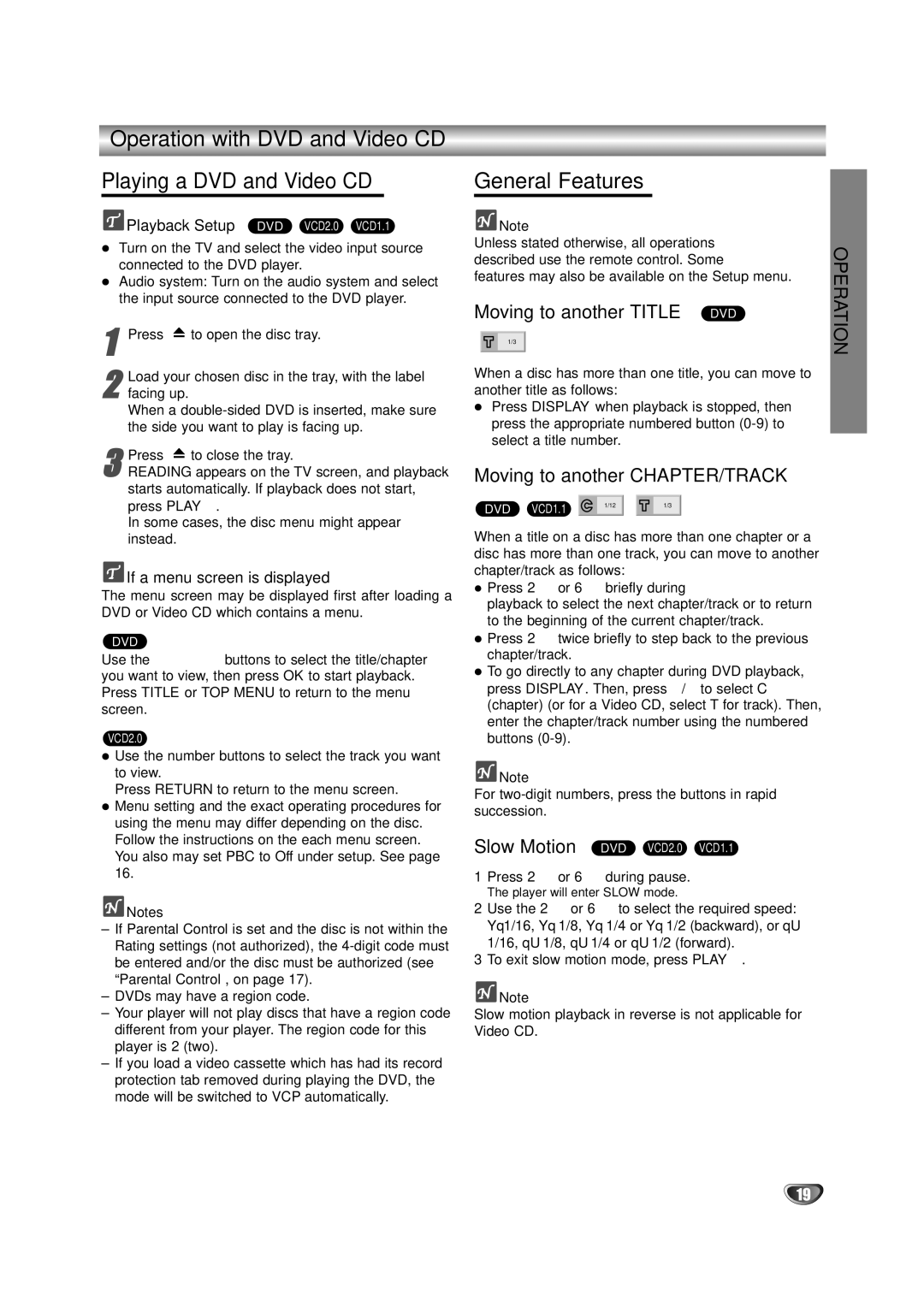 JVC HR-XV10AG manual Operation with DVD and Video CD Playing a DVD and Video CD, Moving to another Title DVD 