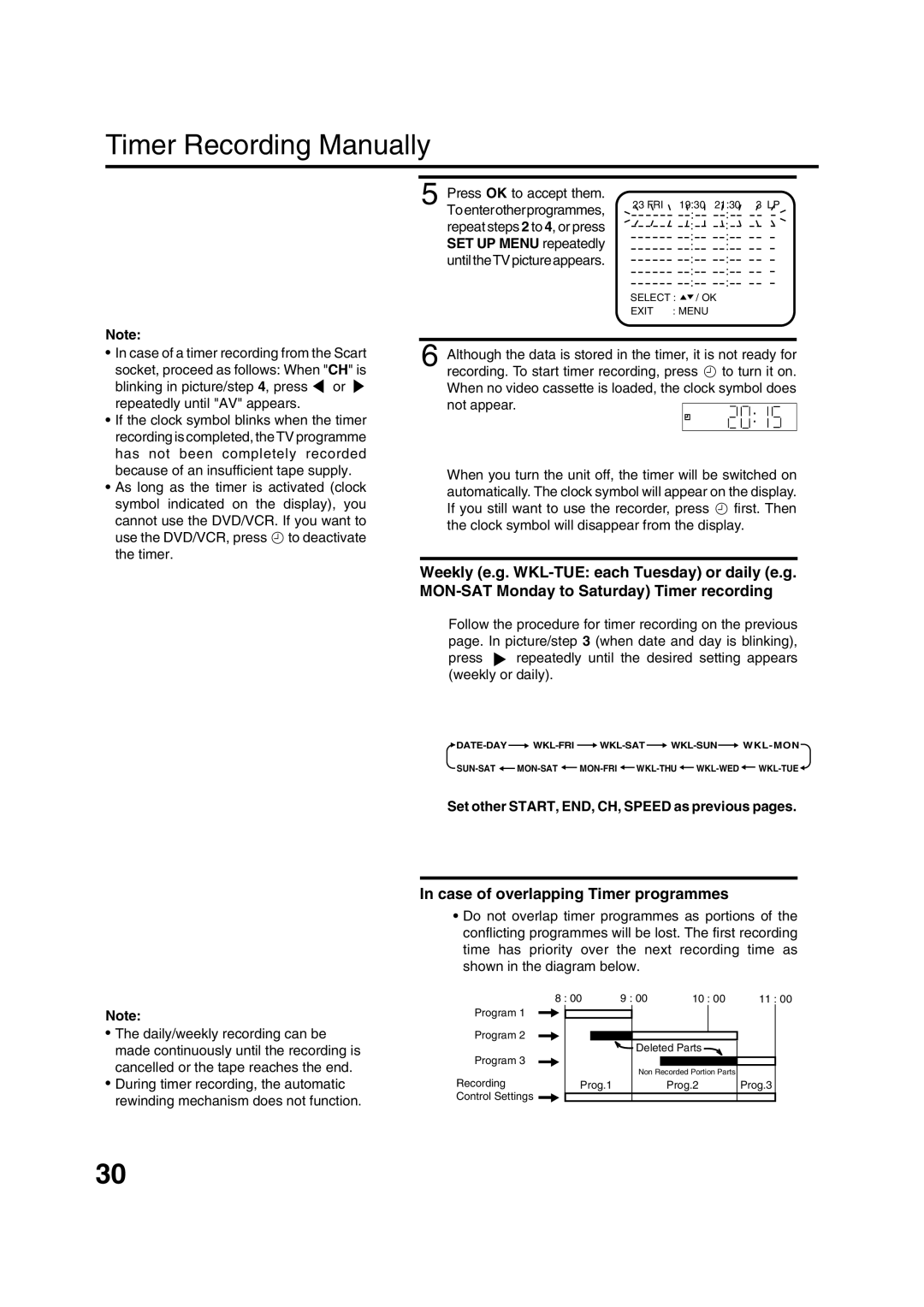 JVC HR-XV1EK manual Timer Recording Manually, Case of overlapping Timer programmes 