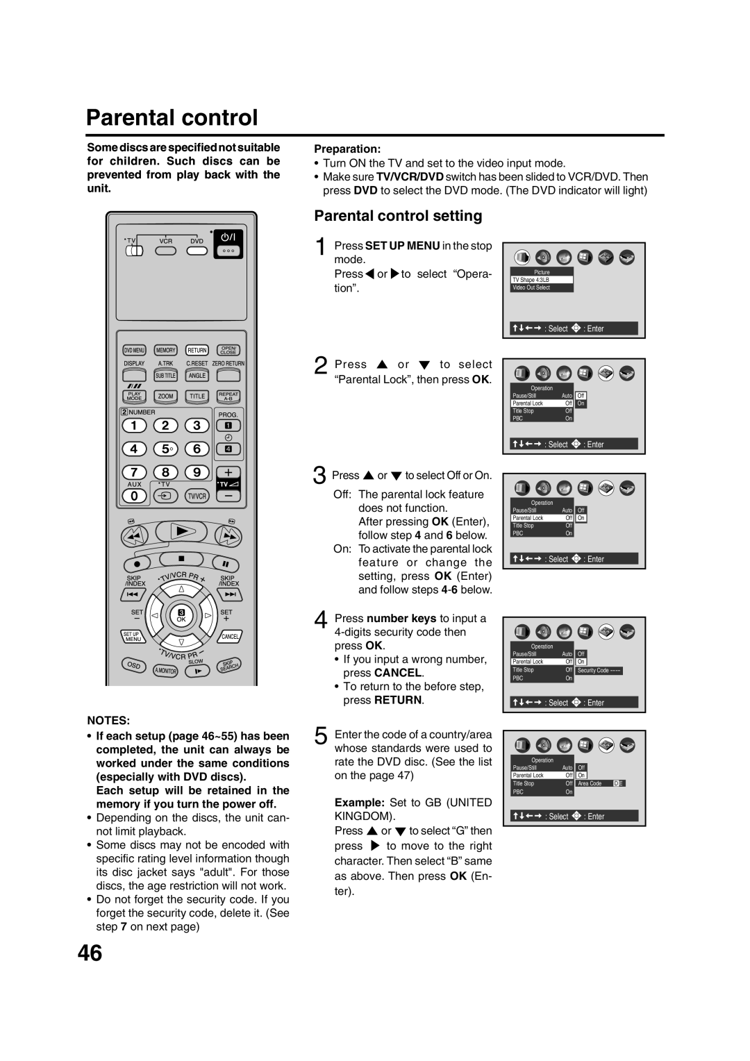 JVC HR-XV1EK manual Parental control setting, Depending on the discs, the unit can- not limit playback 