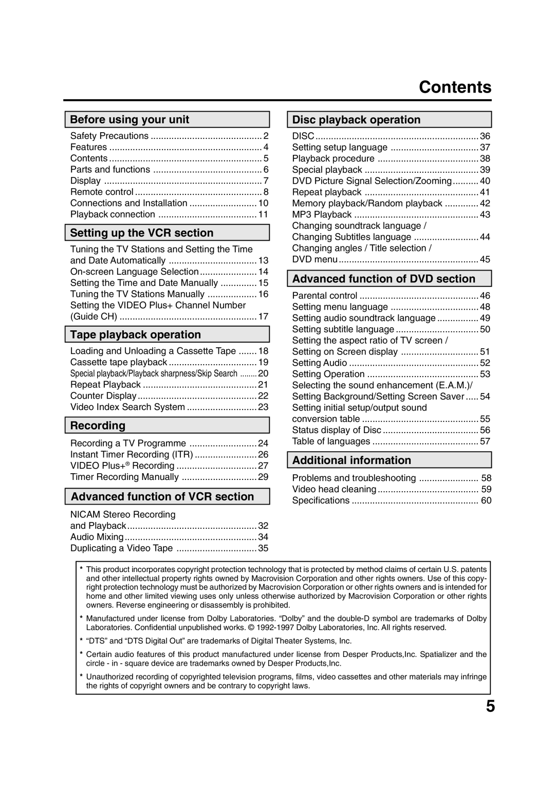 JVC HR-XV1EK manual Contents 