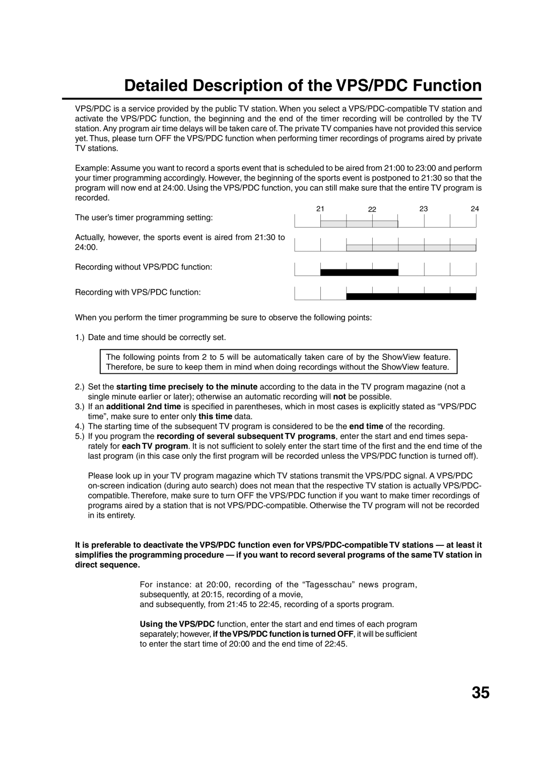 JVC HR-XV1EU manual Detailed Description of the VPS/PDC Function 