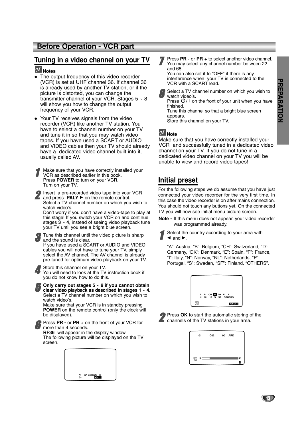 JVC HR-XV2E owner manual Before Operation VCR part, Initial preset 