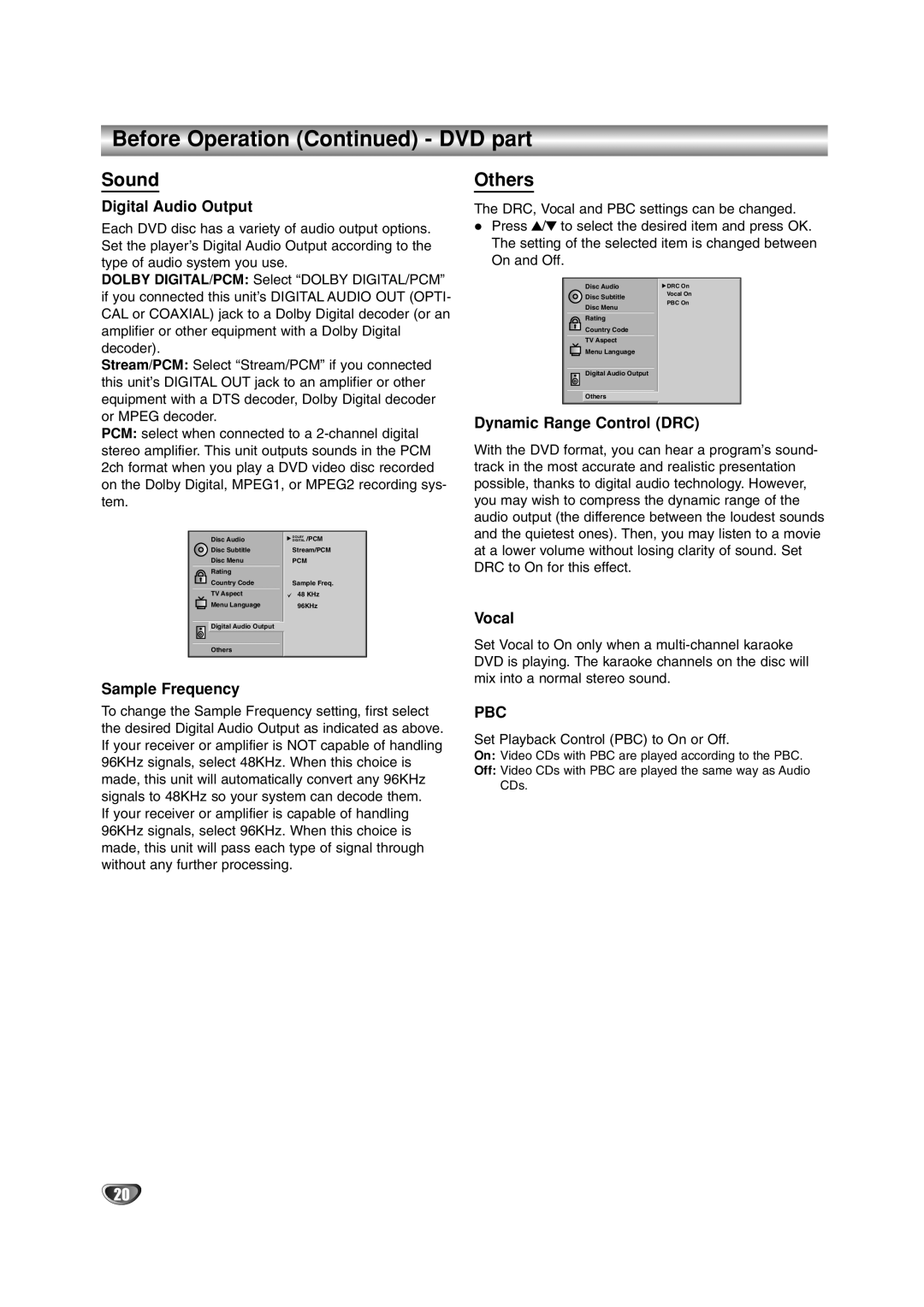 JVC HR-XV2E owner manual Before Operation DVD part, Sound, Others 