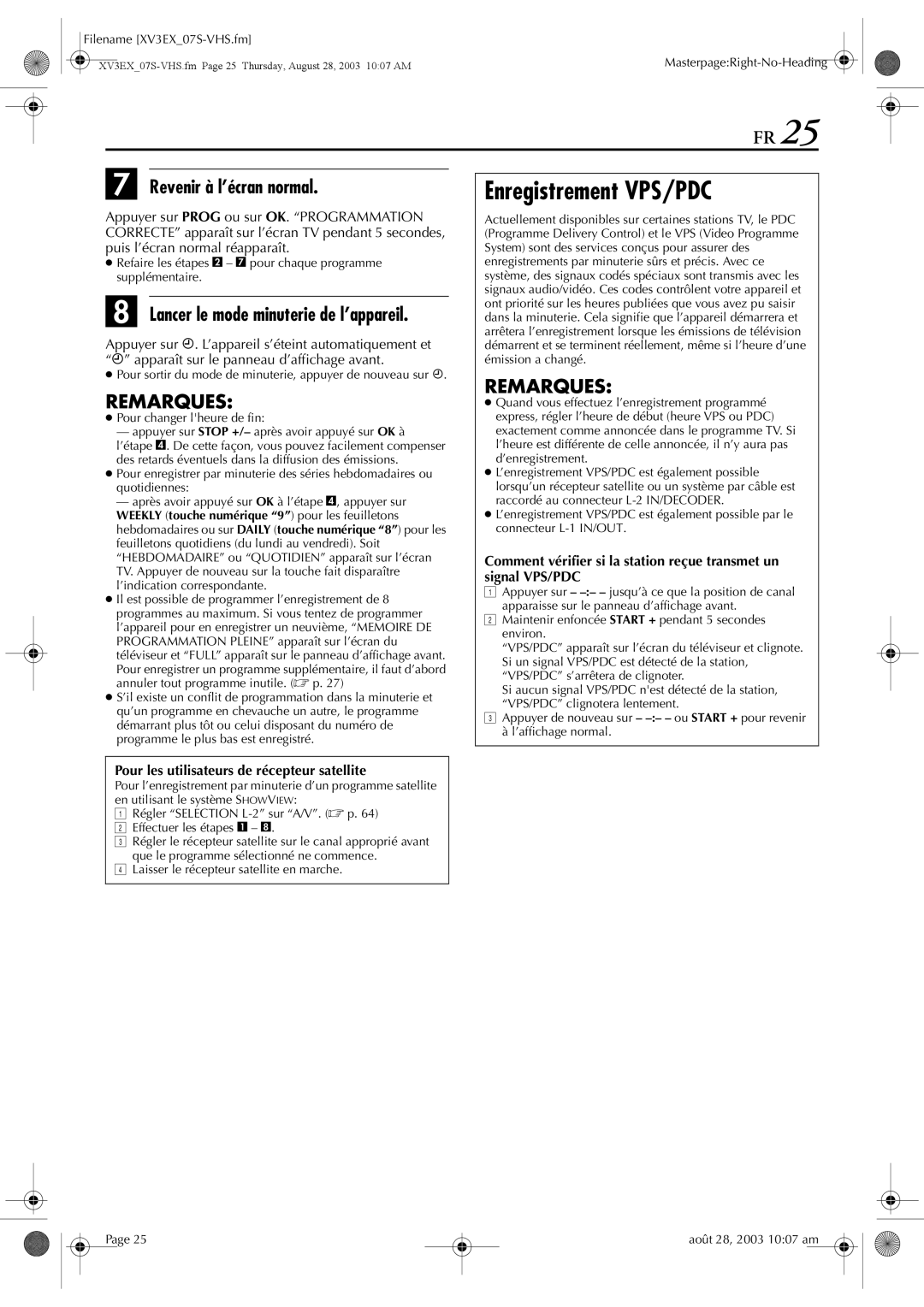 JVC HR-XV32E manuel dutilisation Enregistrement VPS/PDC, Lancer le mode minuterie de l’appareil, Signal VPS/PDC 