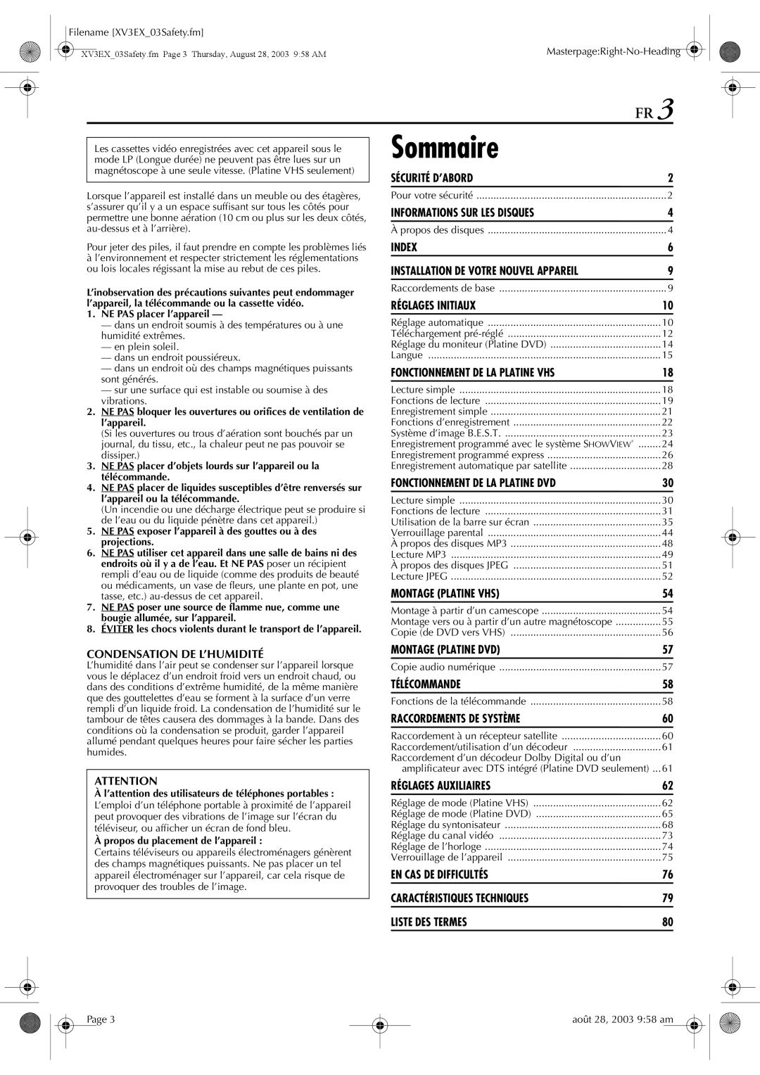 JVC HR-XV32E manuel dutilisation Sommaire 