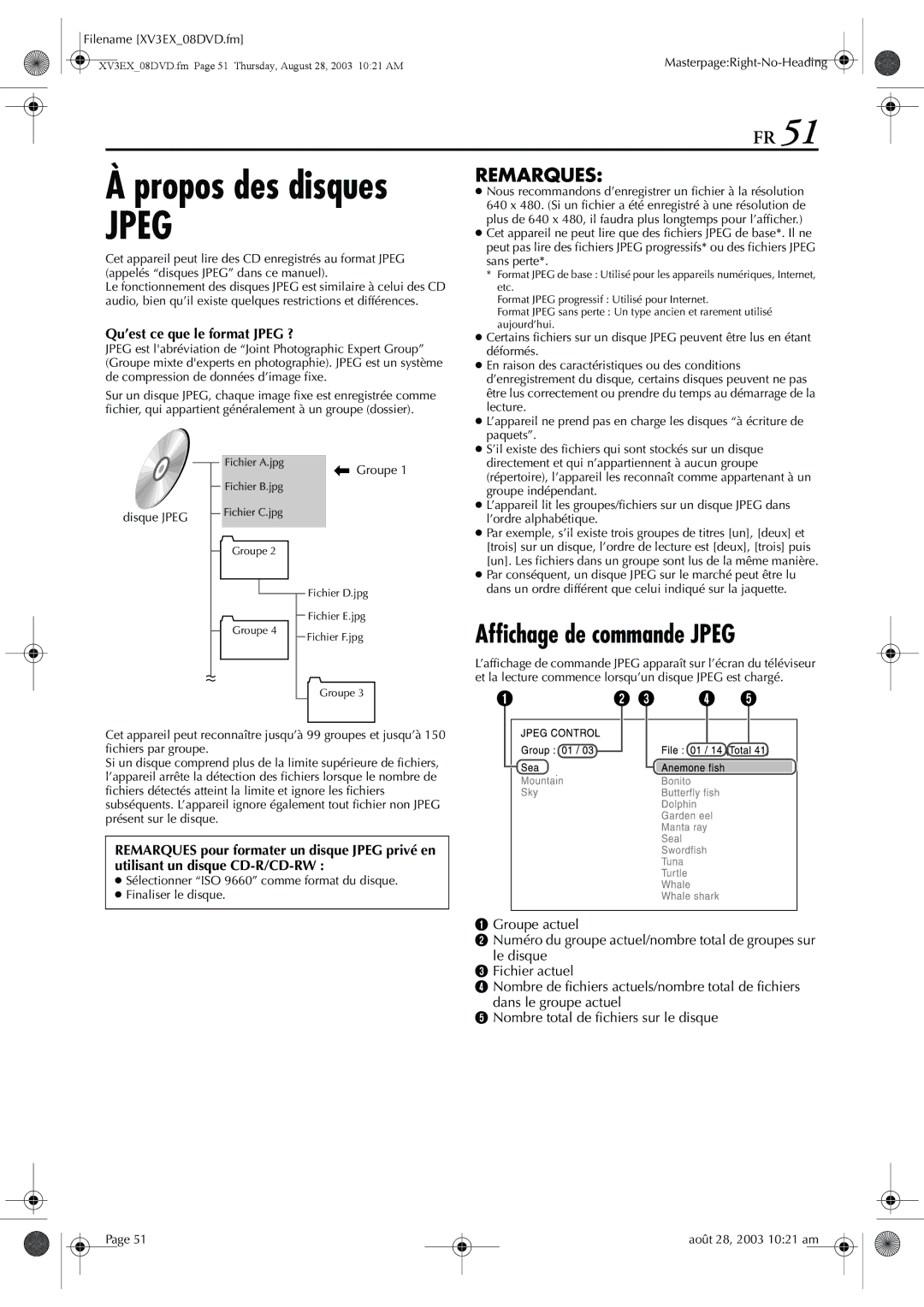 JVC HR-XV32E Nous recommandons d’enregistrer un fichier à la résolution, Sans perte, Appelés disques Jpeg dans ce manuel 