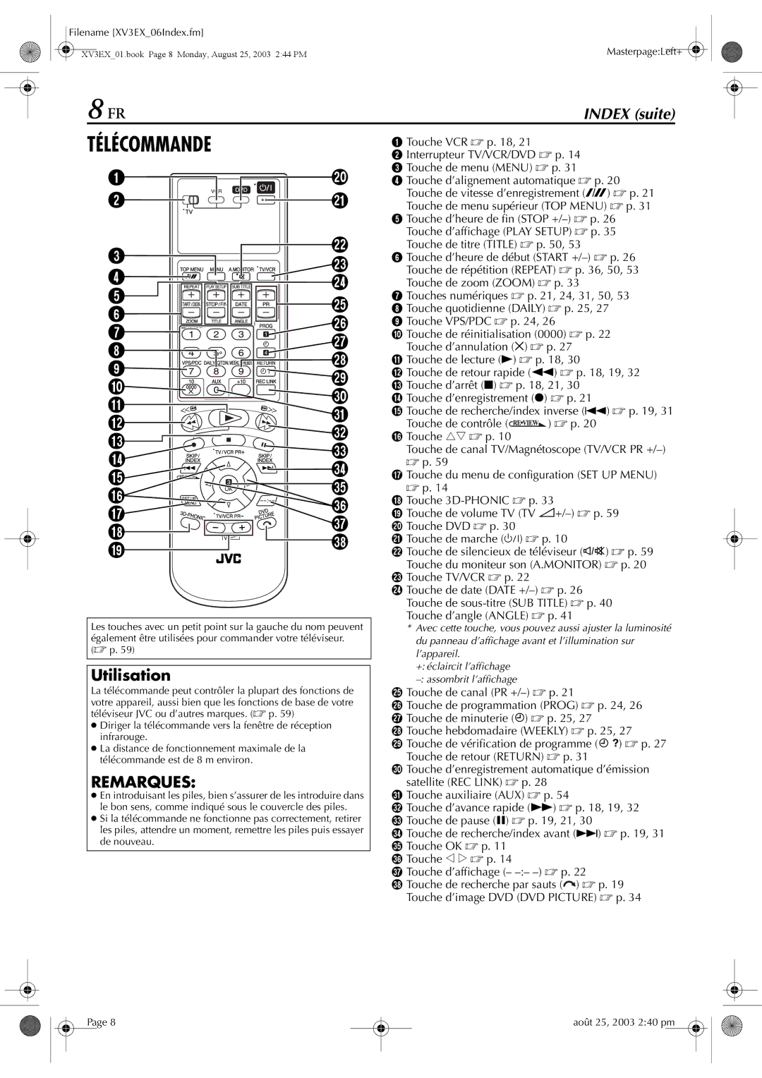 JVC HR-XV32E manuel dutilisation Utilisation 