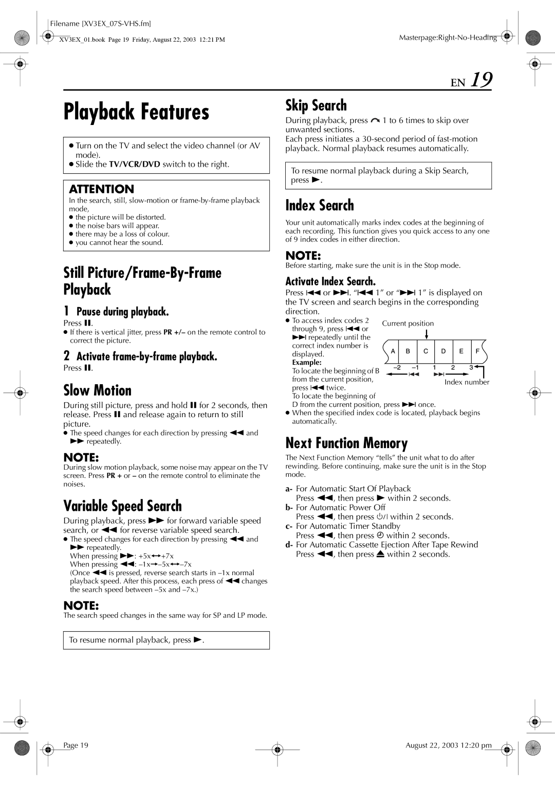 JVC HR-XV32E manual Playback Features 