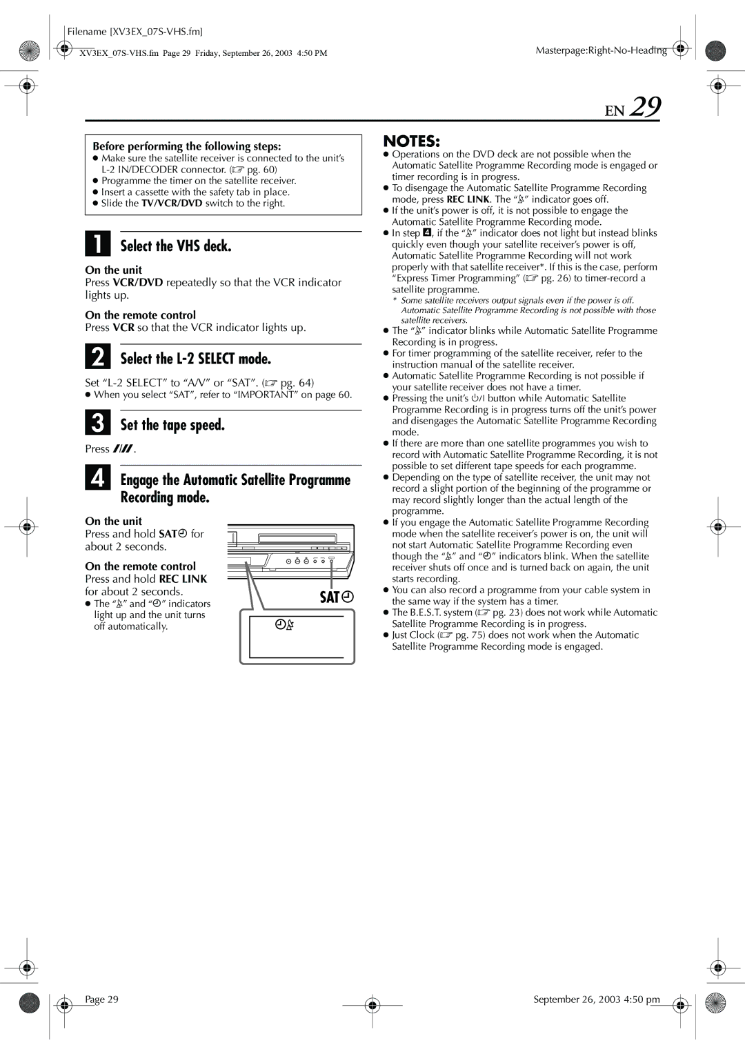 JVC HR-XV32E manual Select the L-2 Select mode, Recording mode, Before performing the following steps 