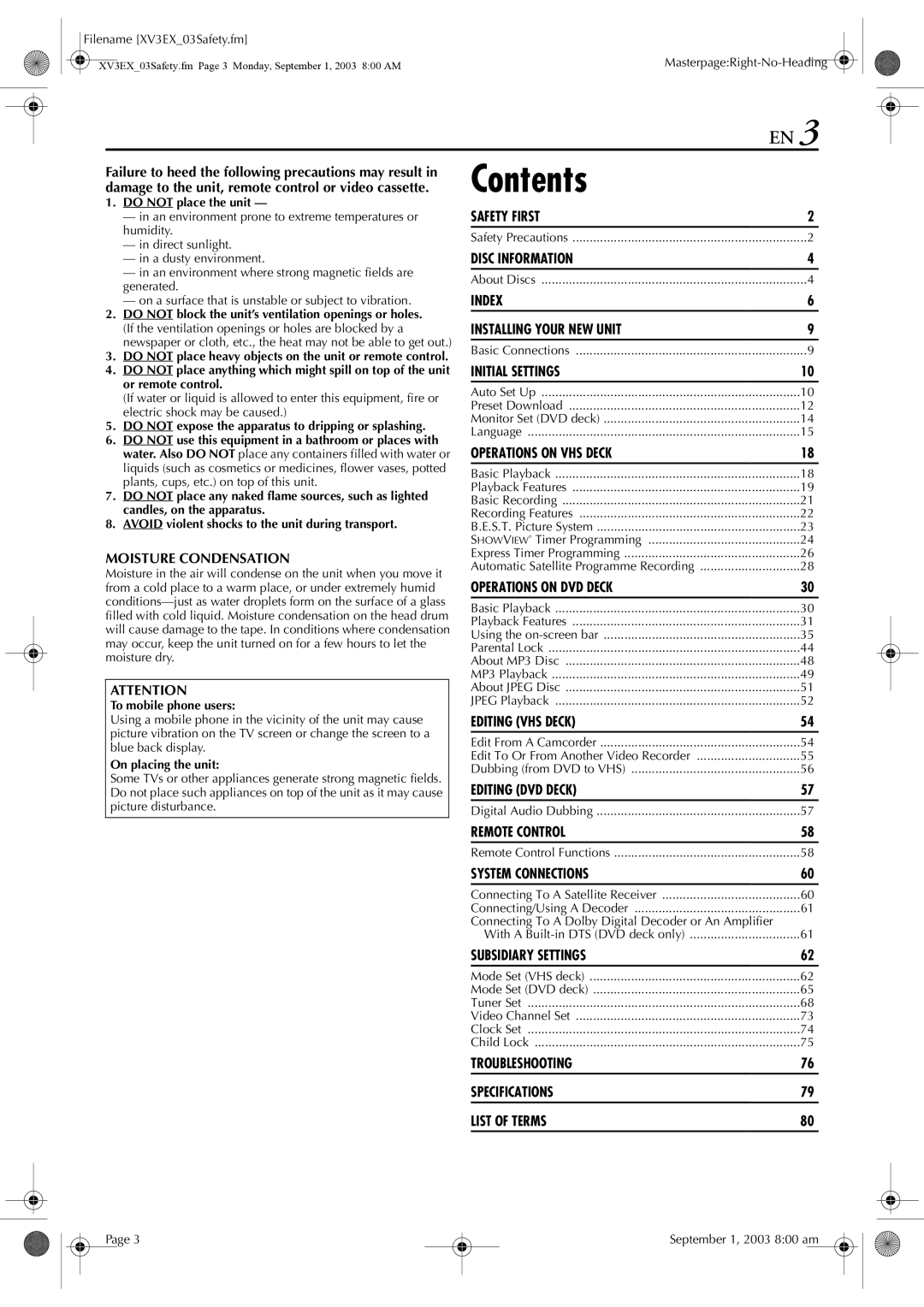 JVC HR-XV32E manual Contents 