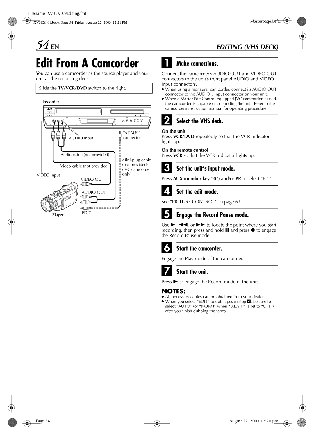 JVC HR-XV32E manual 54 EN 