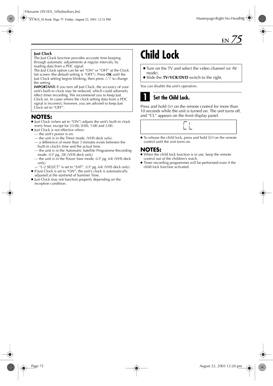 JVC HR-XV32E manual Set the Child Lock, You can disable the unit’s operation 