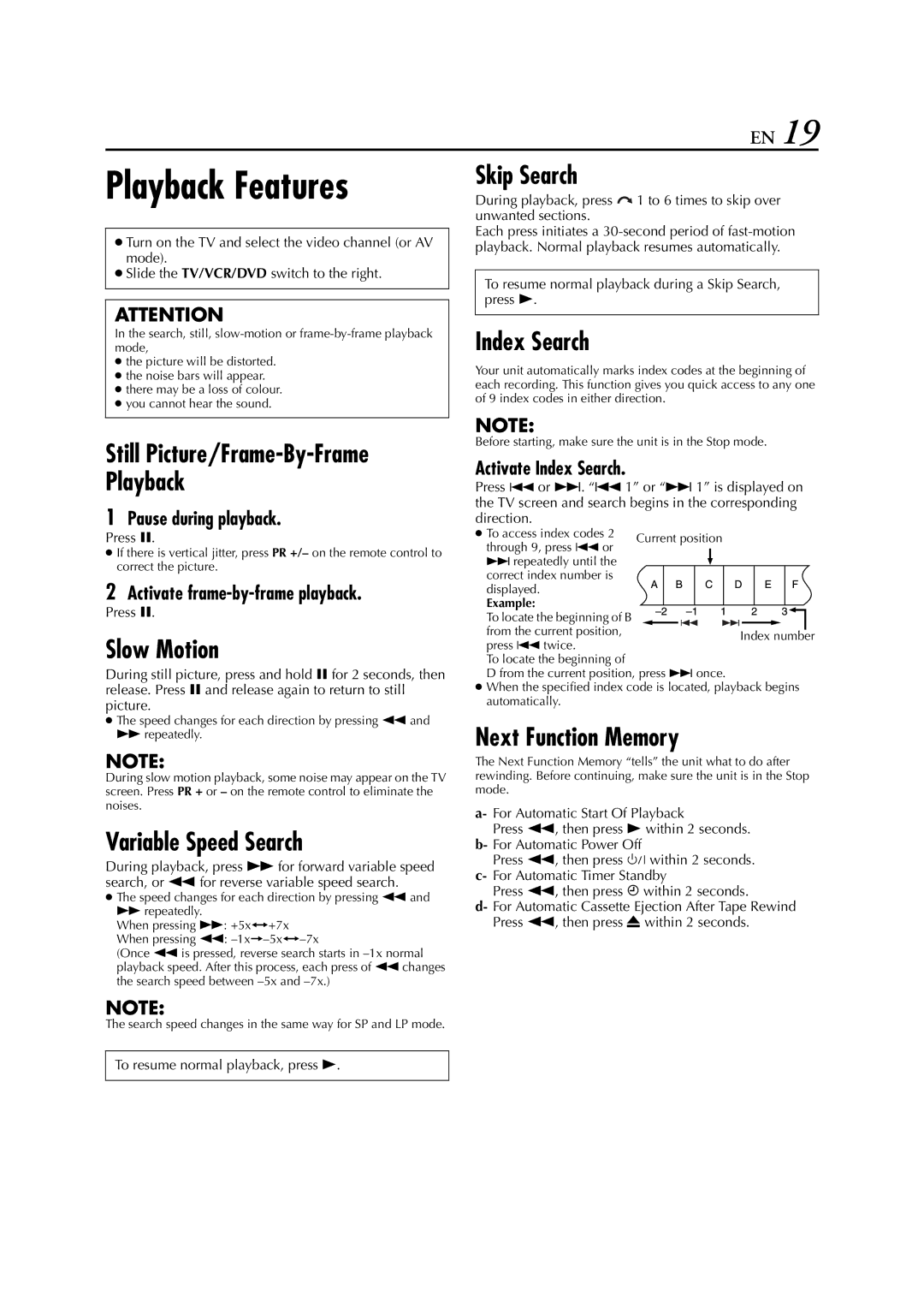 JVC HR-XV3E manual Playback Features 