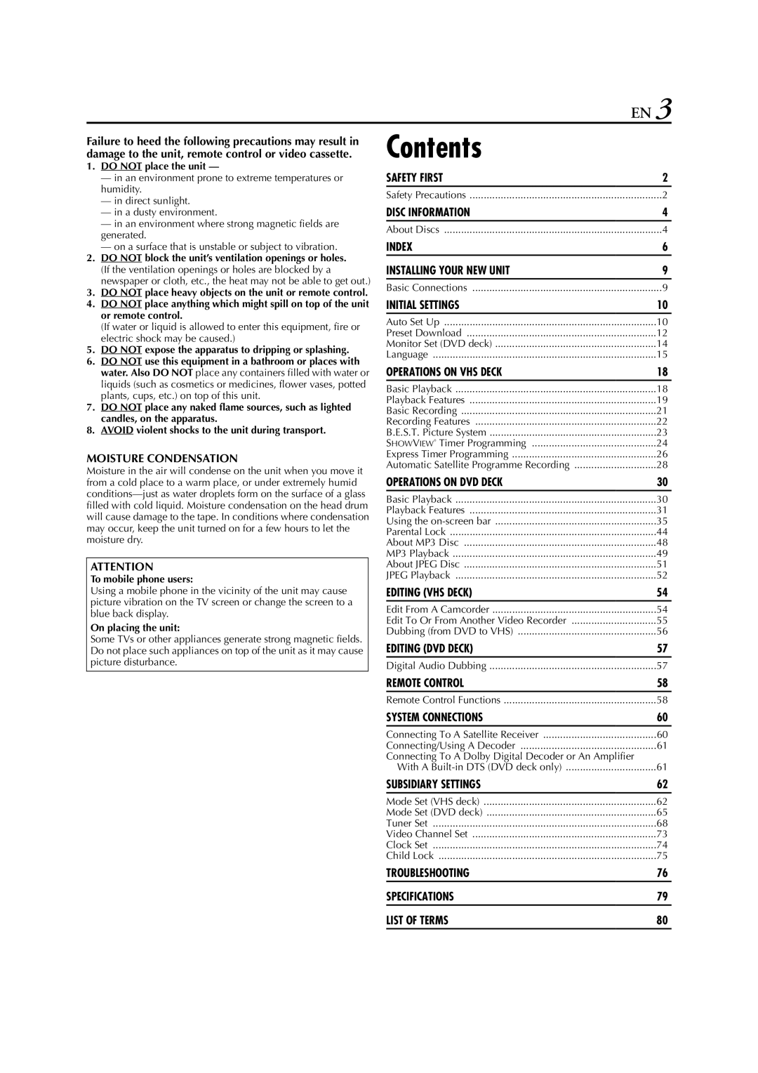 JVC HR-XV3E manual Contents 