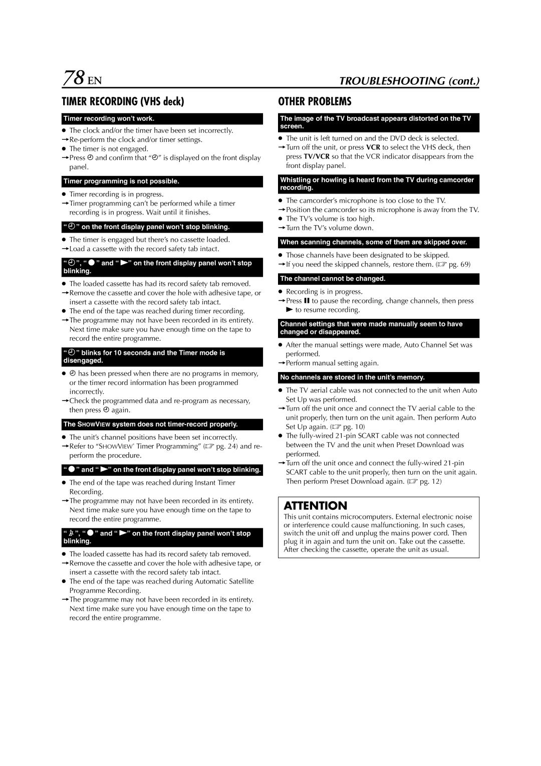 JVC HR-XV3E manual 78 EN, Timer Recording VHS deck 