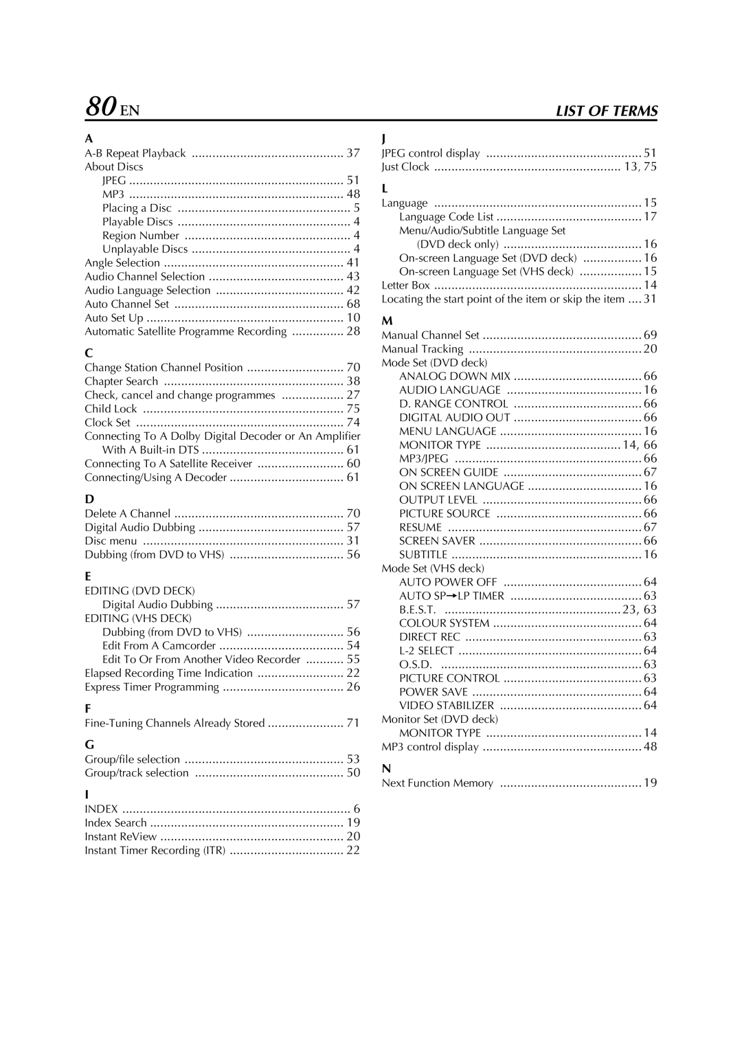 JVC HR-XV3E manual 80 EN 