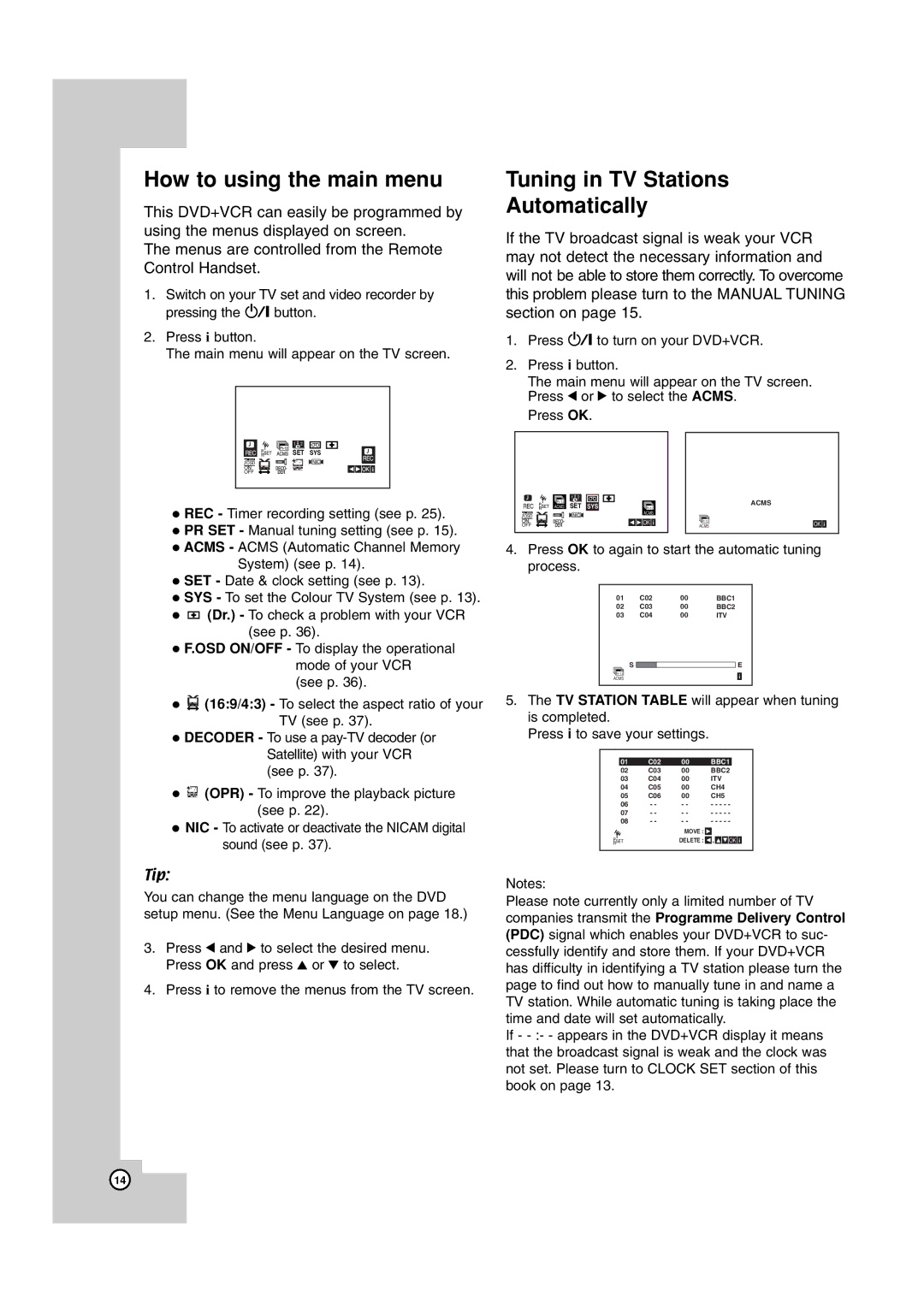 JVC HR-XV45SEK, 3834RV0038A manual How to using the main menu, Tuning in TV Stations Automatically 