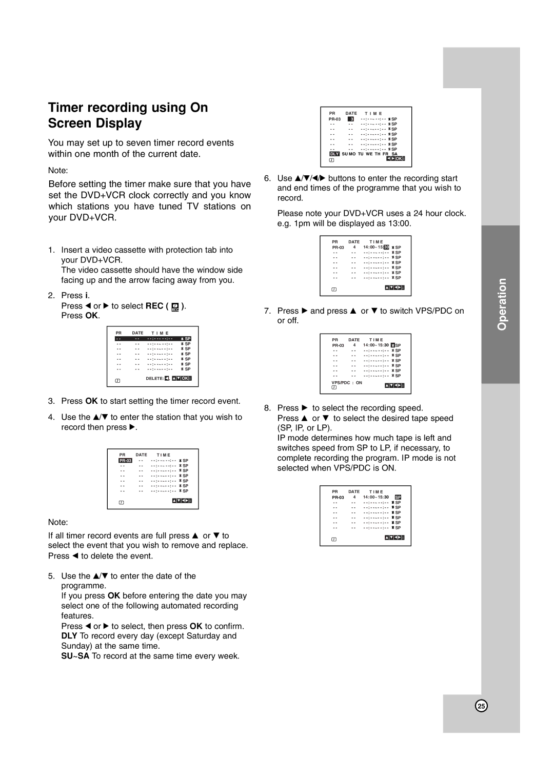 JVC 3834RV0038A, HR-XV45SEK manual Timer recording using On Screen Display, Press Press 1 or 2 to select REC . Press OK 