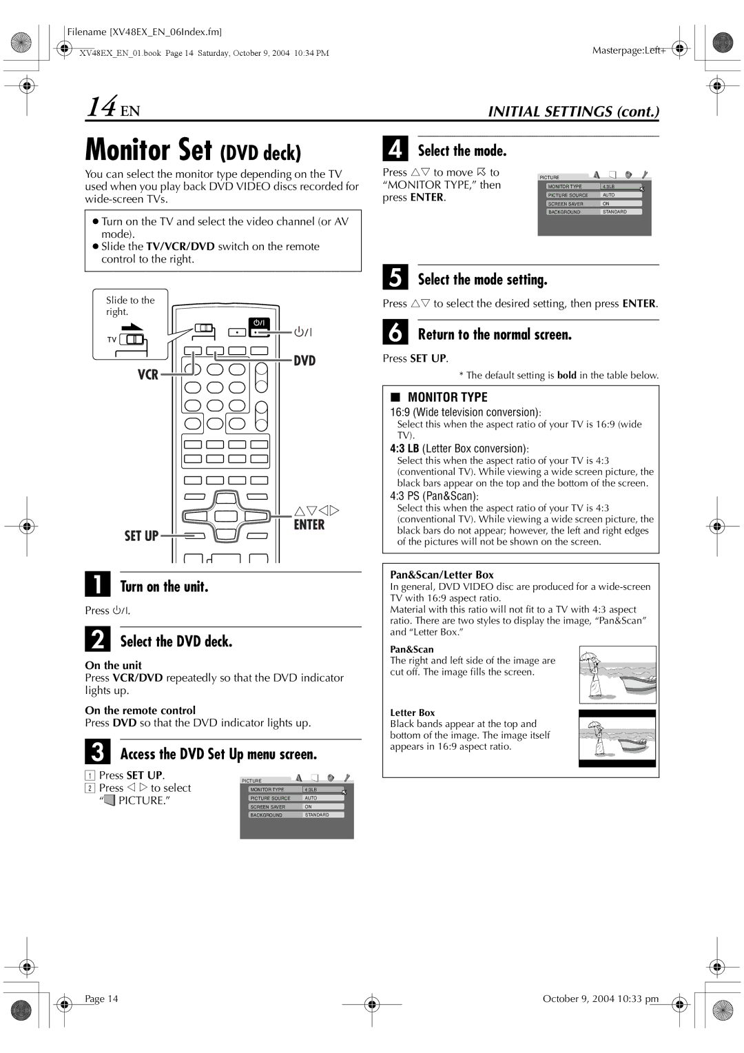 JVC HR-XV48E manual 14 EN, Select the mode 