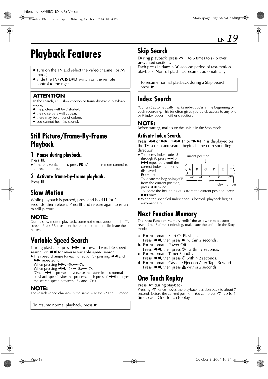 JVC HR-XV48E manual Playback Features 