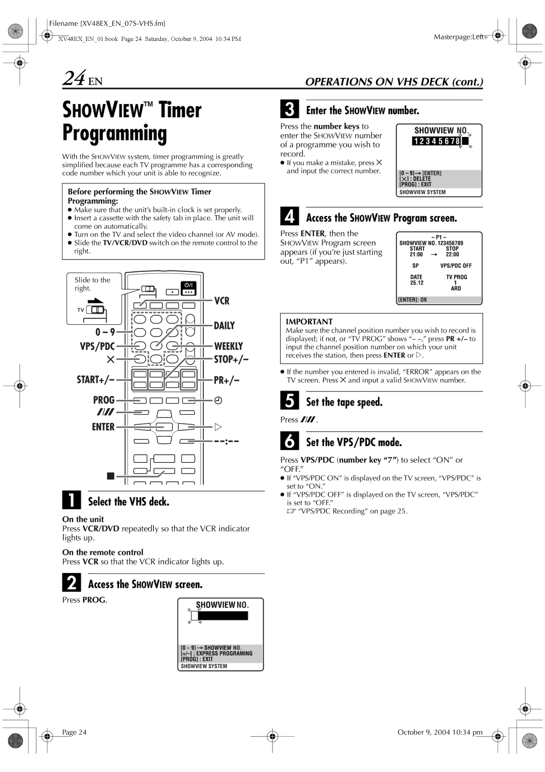 JVC HR-XV48E manual 24 EN, Howv IEW TM Timer, Programming 