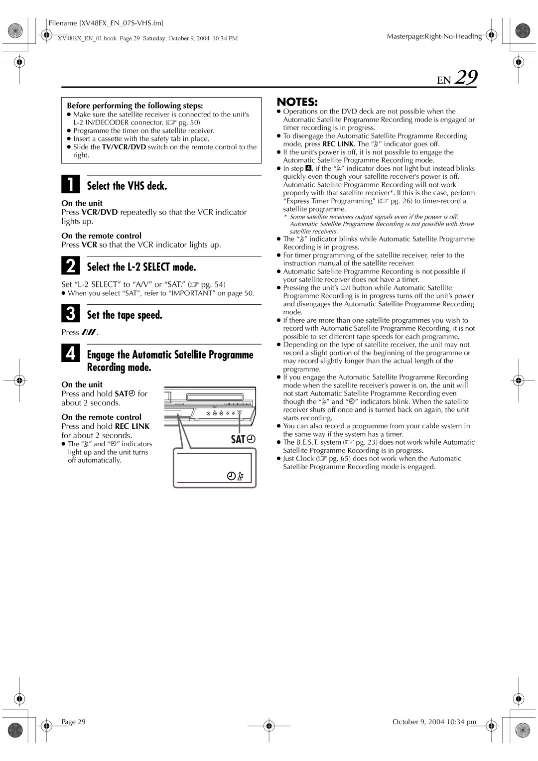 JVC HR-XV48E manual Select the L-2 Select mode, Recording mode, Before performing the following steps 