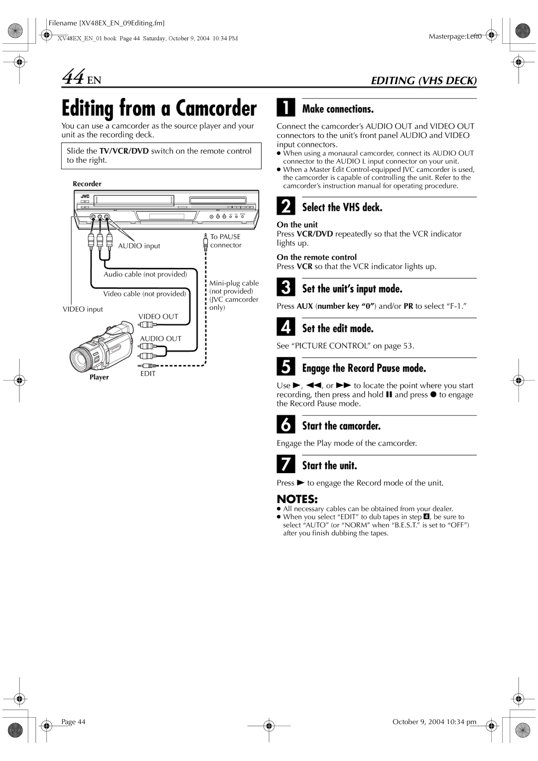 JVC HR-XV48E manual 44 EN, Make connections 