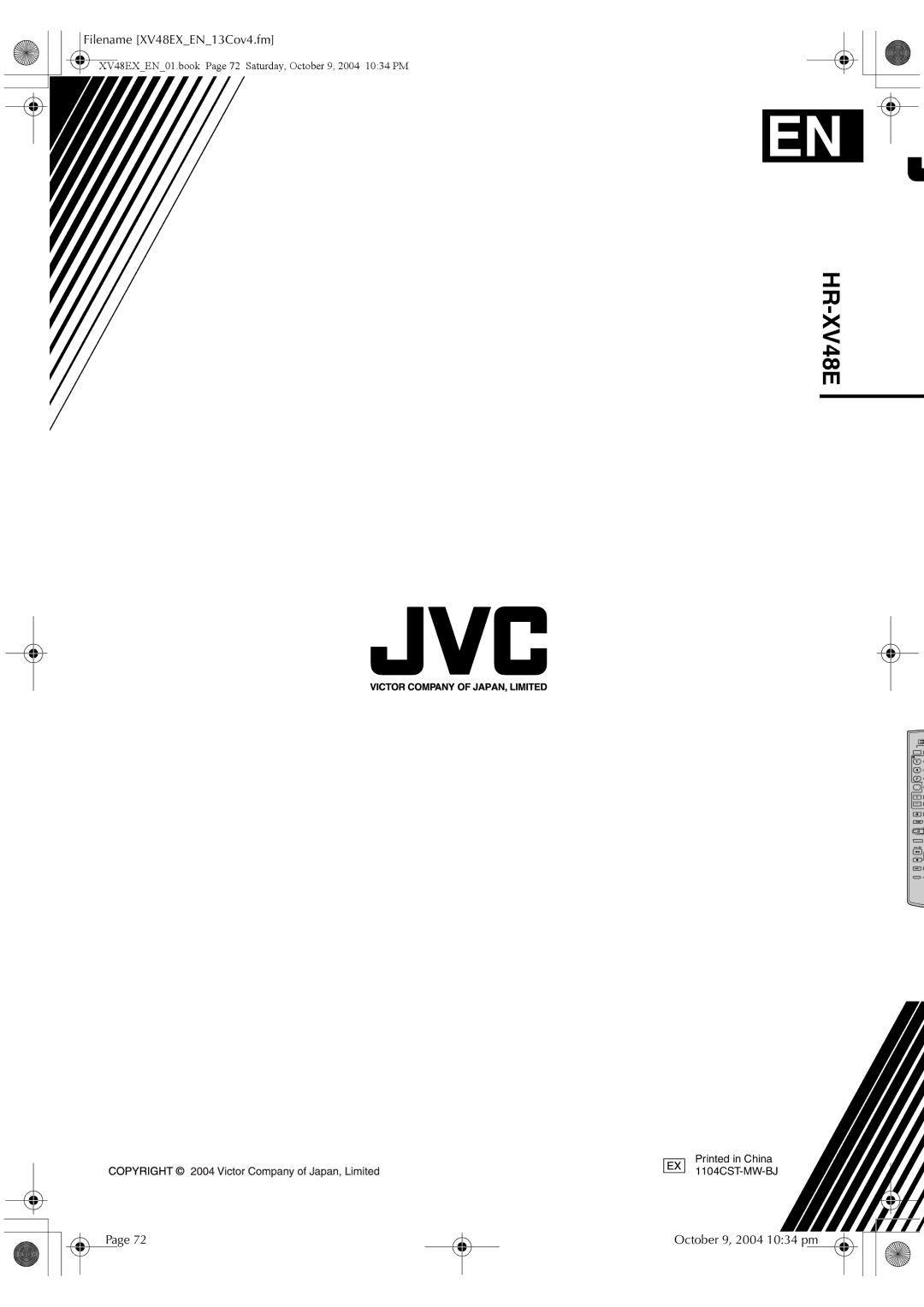 JVC HR-XV48E manual Filename XV48EXEN13Cov4.fm 