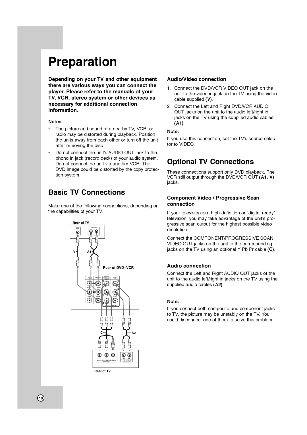 JVC HR-XVC11B manual Basic TV Connections, Optional TV Connections, Audio/Video connection, Audio connection 