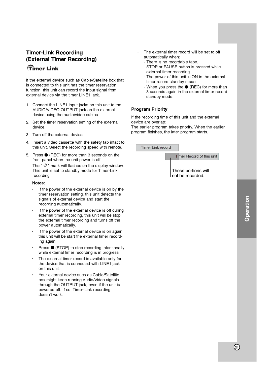 JVC HR-XVC11B manual Timer-Link Recording External Timer Recording 